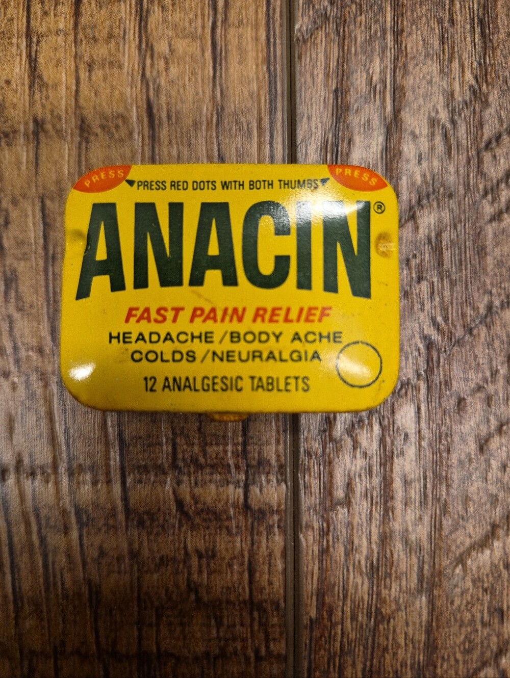 Vintage Deadstock Anacin Analgesic Tablets Collectible Tin With Insert & Coupon